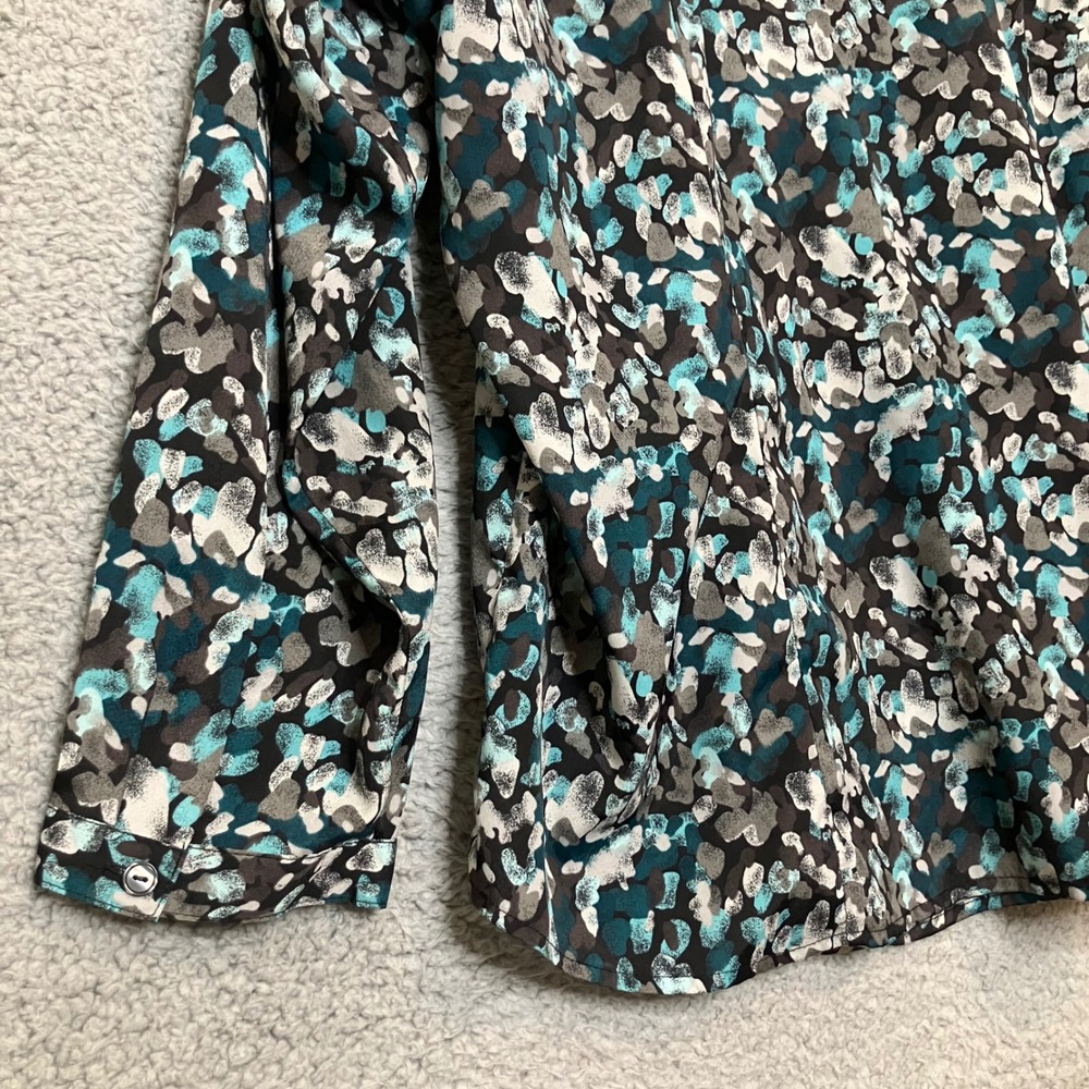 Croft&Barrow Button Up Blouse Women 2X Plus Teal Office Artsy Ruffle Spring Top - Picture 7 of 7